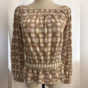 Ann Taylor Women's Off-Shoulder Blouse - White and Brown NWT